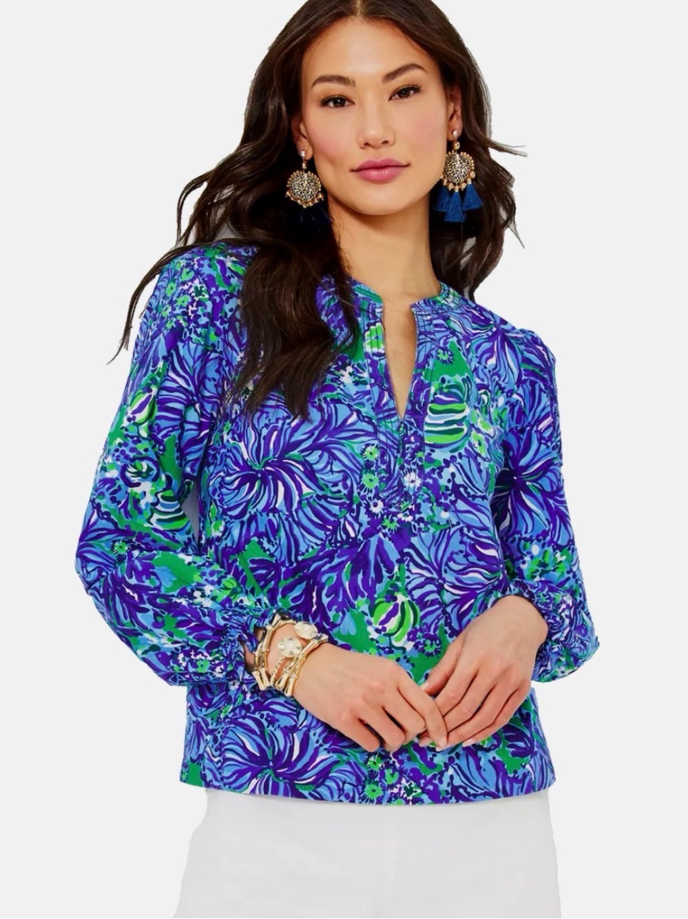 Lilly Pulitzer Coulter Top in Abaco Blue in Turtle Awe size Large